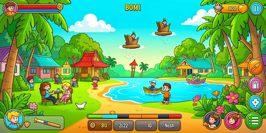 Interaksi antara pemain dalam mode multiplayer yang meriah.